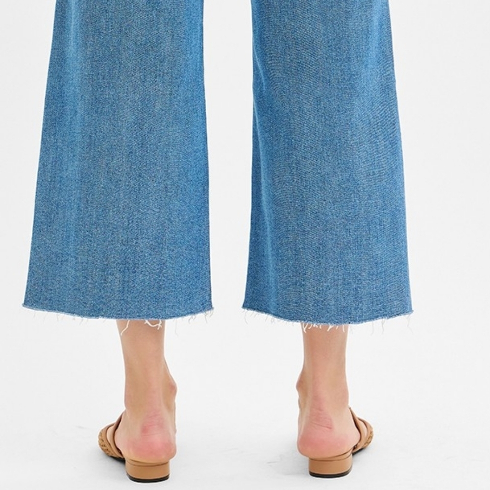 RISEN Mid-Rise Tummy Control Pintuck Seam Wide Leg Pants Slit Hem Denim Jeans - Picture 14 of 16